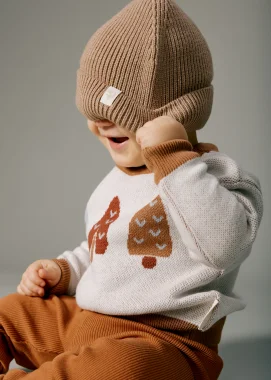 Шапка вязаная с отворотом, Тёплый беж