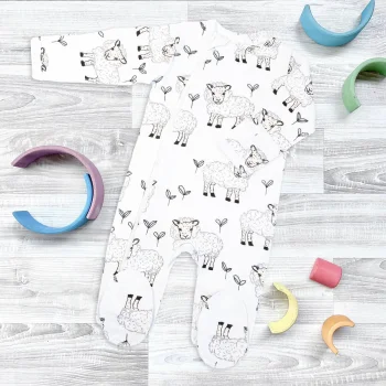 Комбинезон Mjölk Sleep and Play Basic Овечки, швы наружу