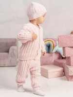 Комплект 3 пр. вязаный: кофточка, штанишки и шапочка, розовый