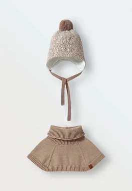 Зимний комплект шапка с манишкой, Тёплый беж+Экрю