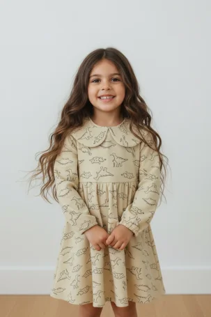 Платье фланель, Бежевые дракончики