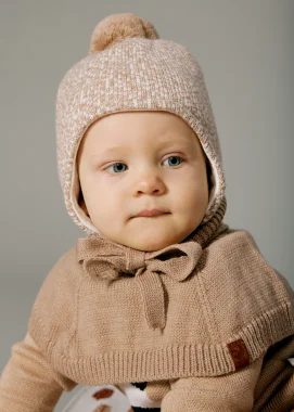 Зимний комплект шапка с манишкой, Тёплый беж+Экрю