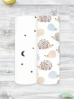 Сет из 2х пелёнок Mjölk Ёжики на экрю/Ночное небо