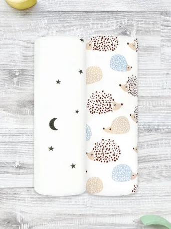Сет из 2х пелёнок Mjölk Ёжики на экрю/Ночное небо