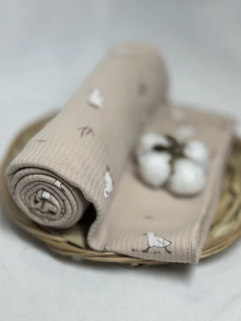 Пелёнка RinaAmari Утята Рубчик Светлый кофе, 85*130